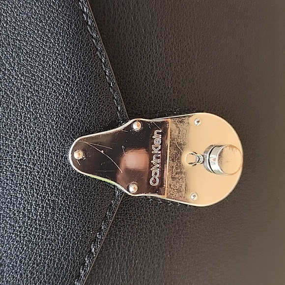 Calvin Klein Lock Black Leather Satchel - Picture 2 of 16